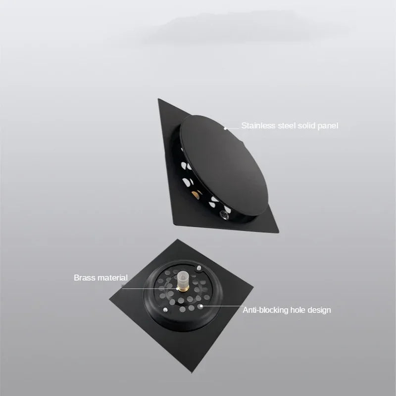 Pop up Foot Floor Drain Stainless Steel Anti-Odor Bath Drains Deodorization Square and round Black Pedal Type Floor Drain