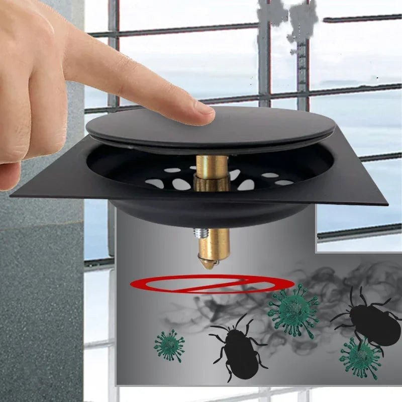 Pop up Foot Floor Drain Stainless Steel Anti-Odor Bath Drains Deodorization Square and round Black Pedal Type Floor Drain