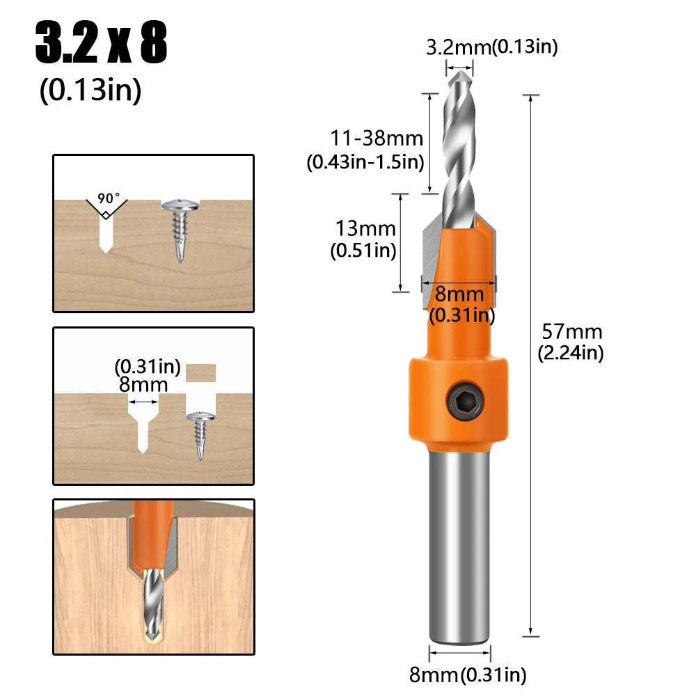 8Mm Shank HSS Woodworking Countersink Router Bit Set Screw Extractor Remon Demolition for Wood Milling Cutter